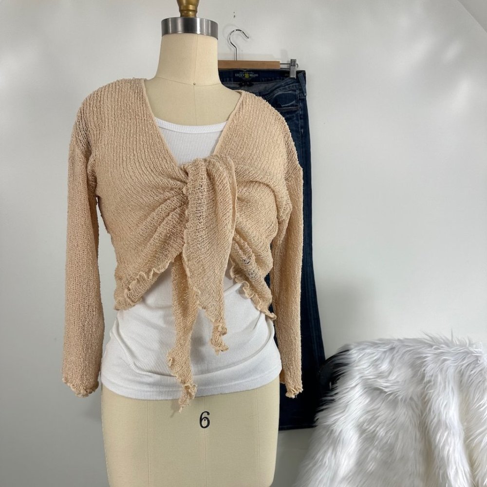 Vintage Y2K Super Stretchy Lettuce Edge Semi Sheer Cardigan Bolero OS